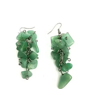 Natural Green Quartz Cluster Earrings Silver Tone Metal Hook Style Jewelry Boho
